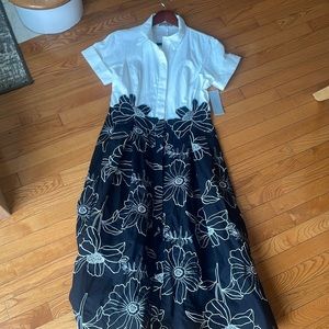 Teri Jon by Rickie Freeman
Short-Sleeve Flower-Embroidered Shirt Dress NWT